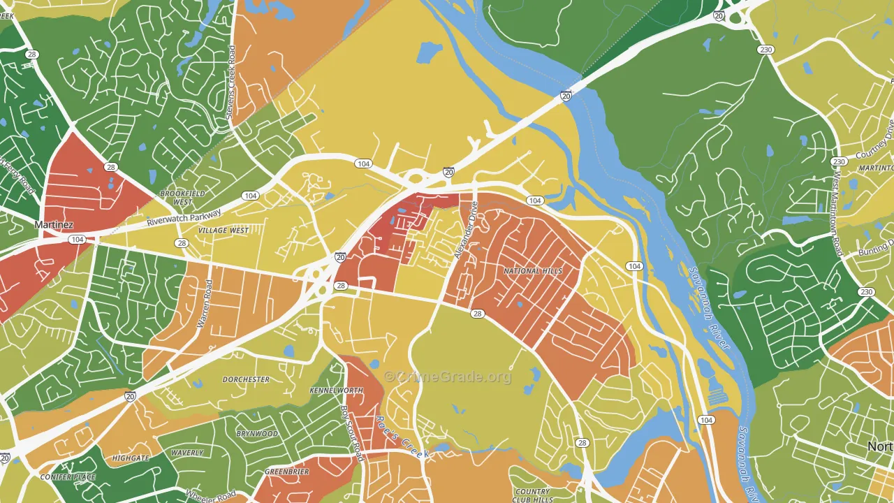 National Hills, Augusta, GA Map of Arson Rates
