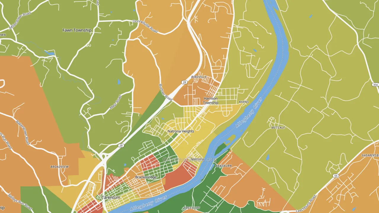 Natrona Heights, PA Map of Arson Rates
