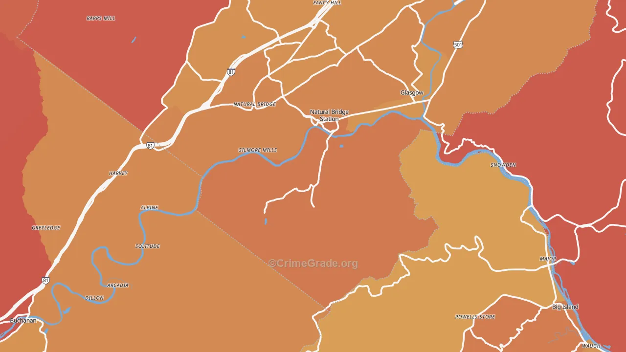 Natural Bridge Station, VA Map of Arson Rates