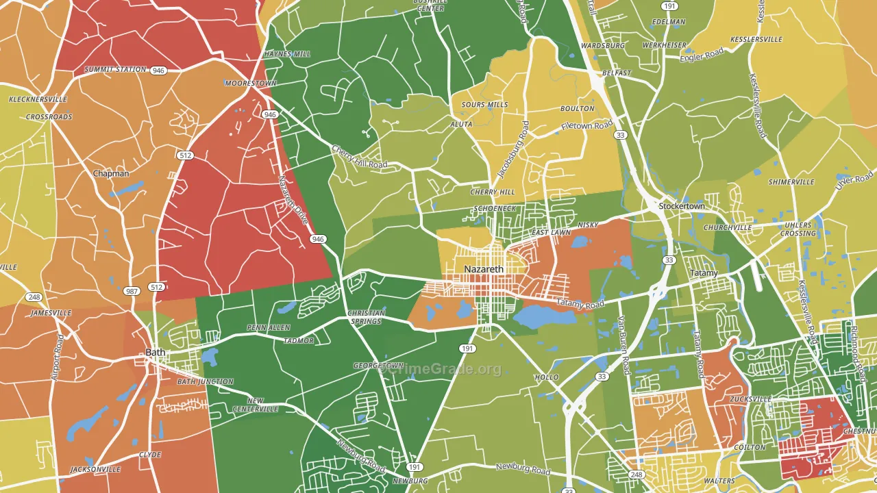 Nazareth, PA Map of Arson Rates