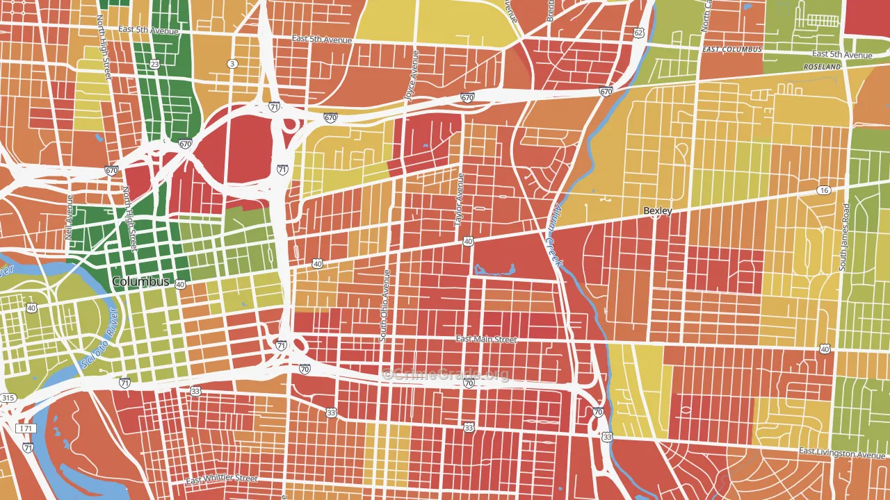Near East, Columbus, OH Map of Arson Rates