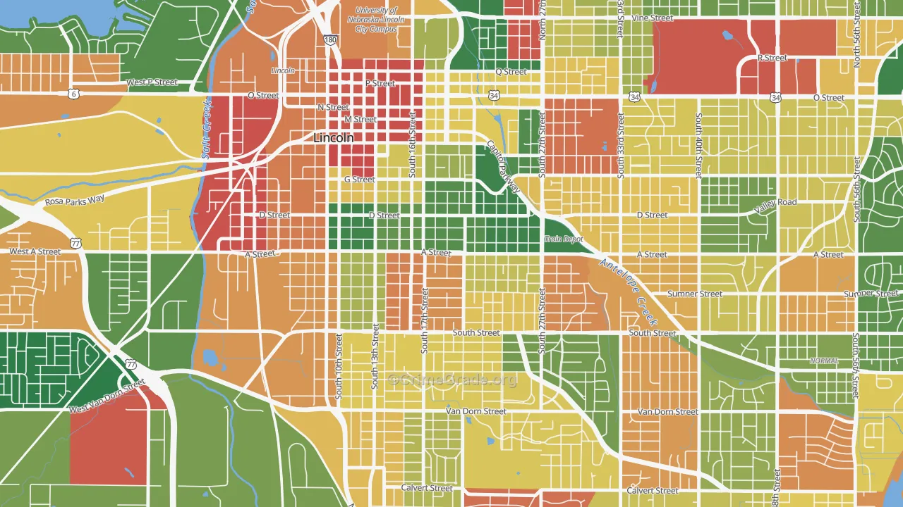 Near South, Lincoln, NE Map of Arson Rates