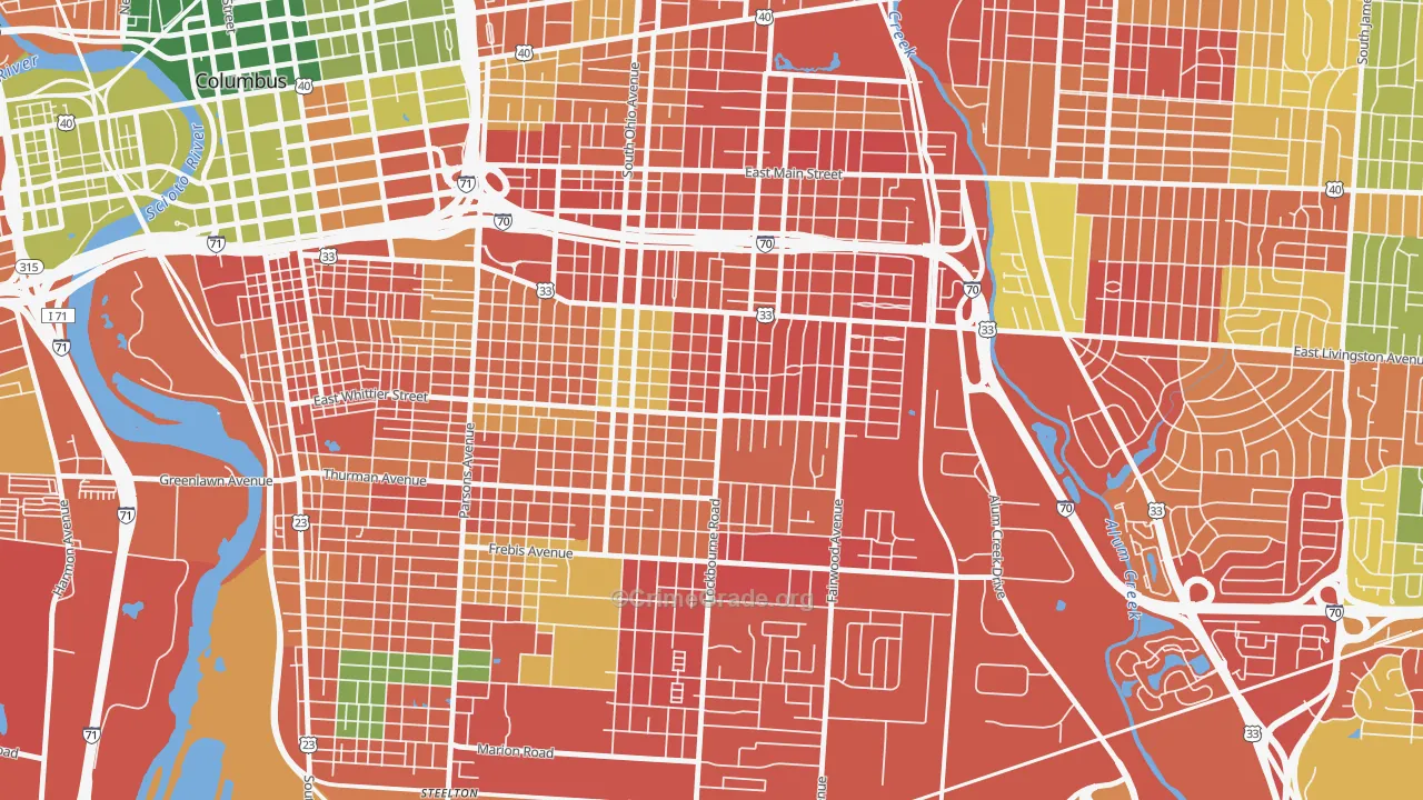 Near Southside, Columbus, OH Map of Arson Rates