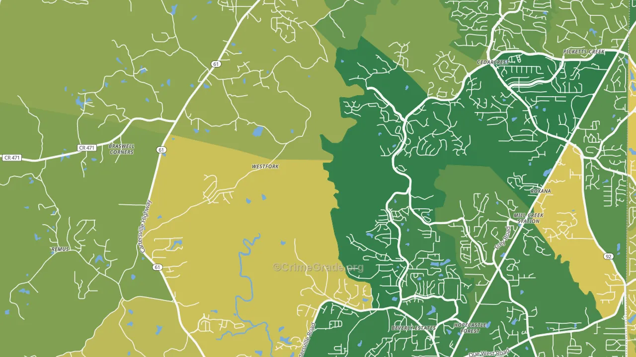 Nebo, GA Map of Arson Rates