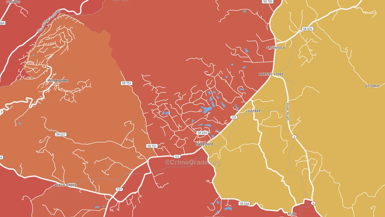 Nellysford, VA Map of Arson Rates