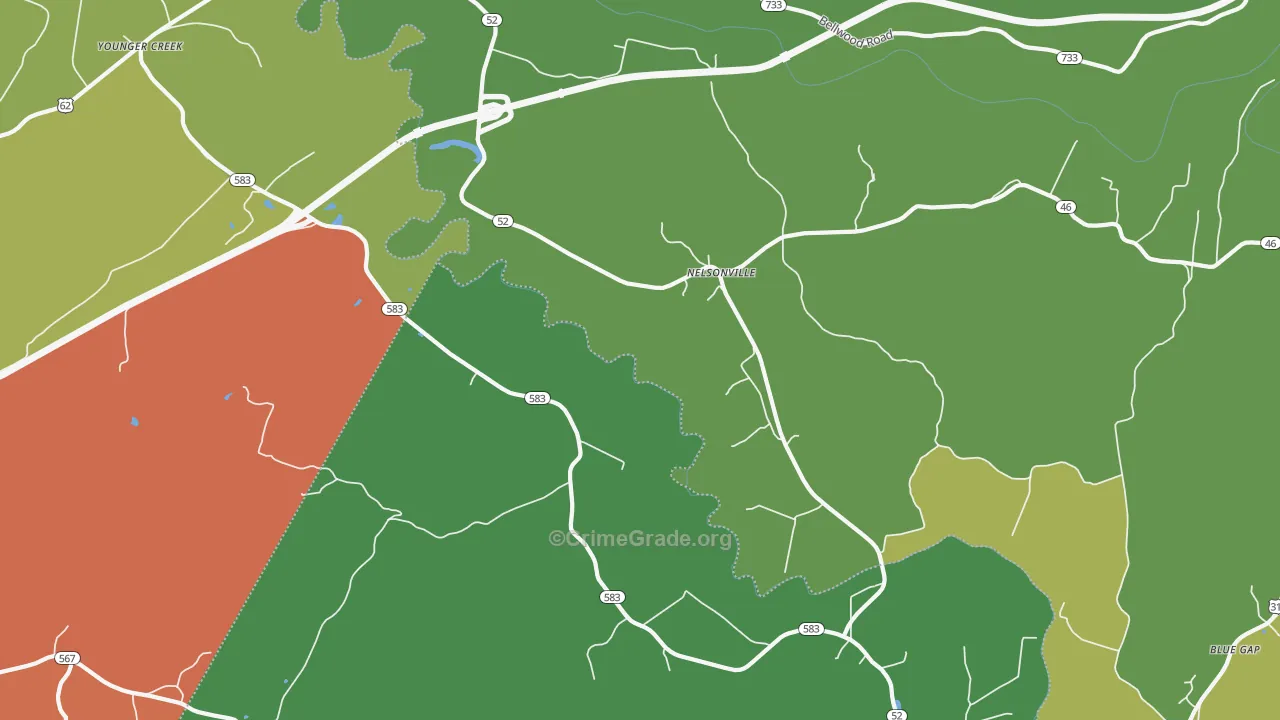 Nelsonville, KY Map of Arson Rates