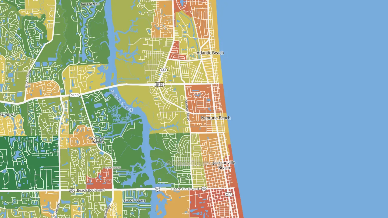 Neptune Beach, FL Map of Arson Rates