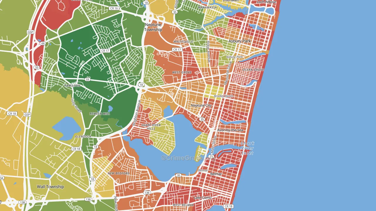 Neptune City, NJ Map of Arson Rates