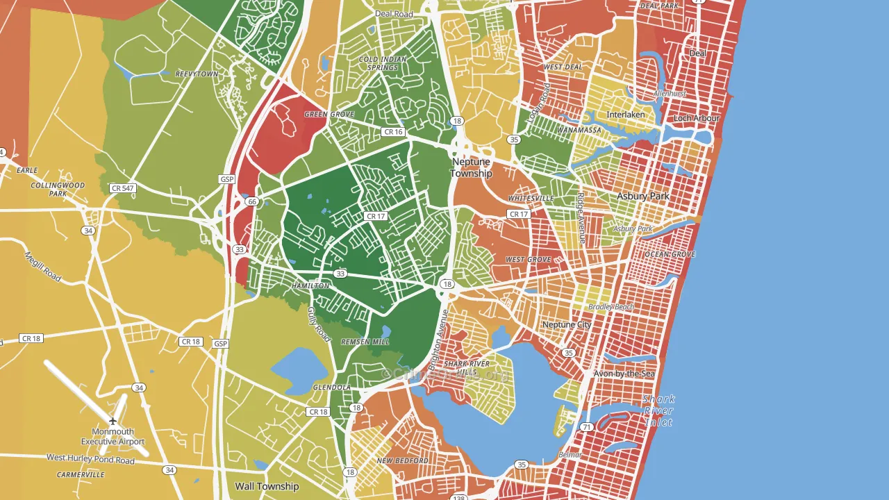 Neptune, NJ Map of Arson Rates