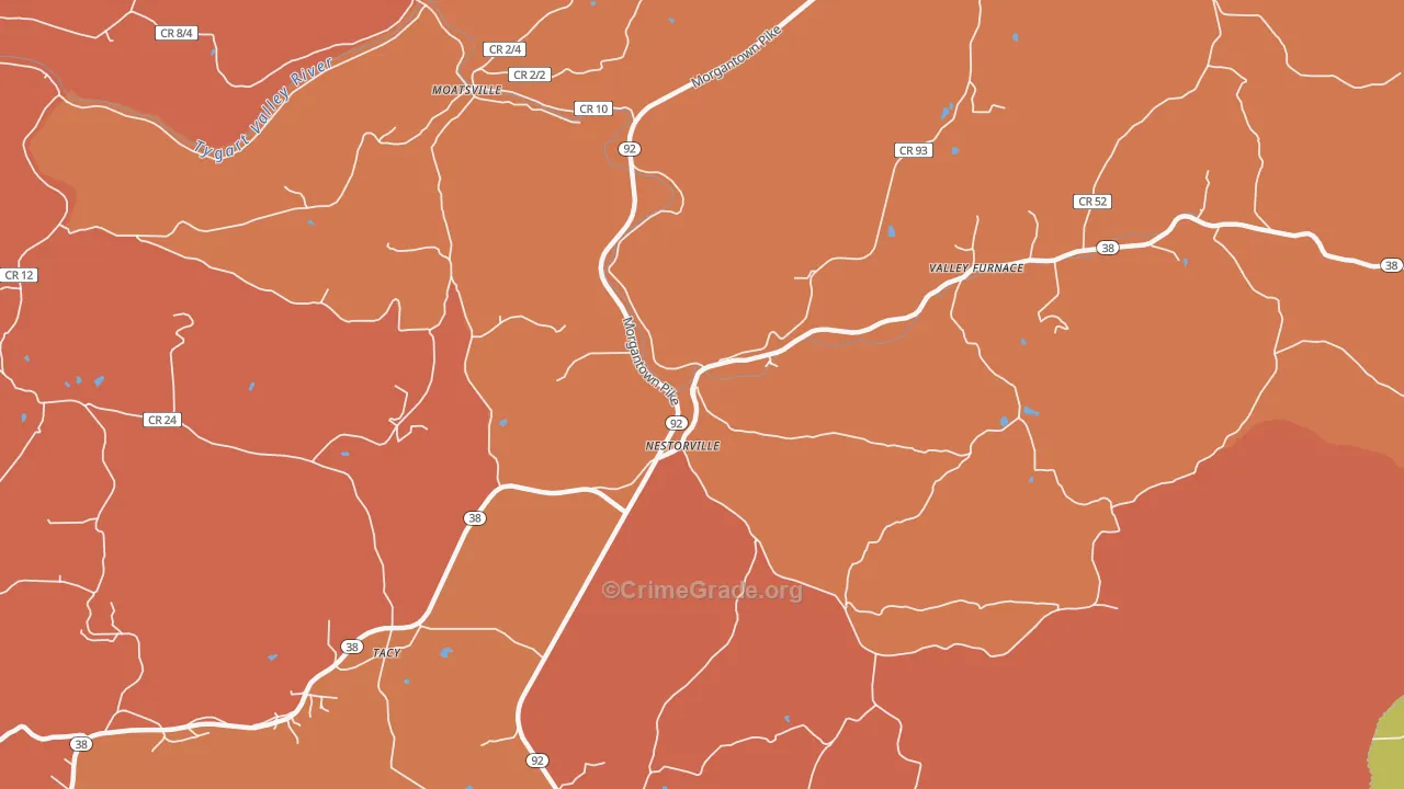 Nestorville, WV Map of Arson Rates