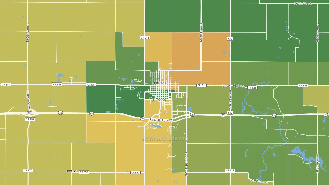 Nevada, IA Map of Arson Rates