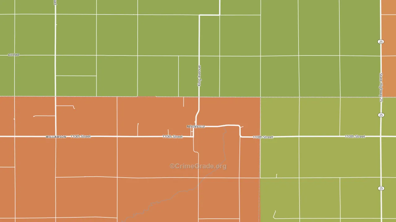 Nevinville, IA Map of Arson Rates