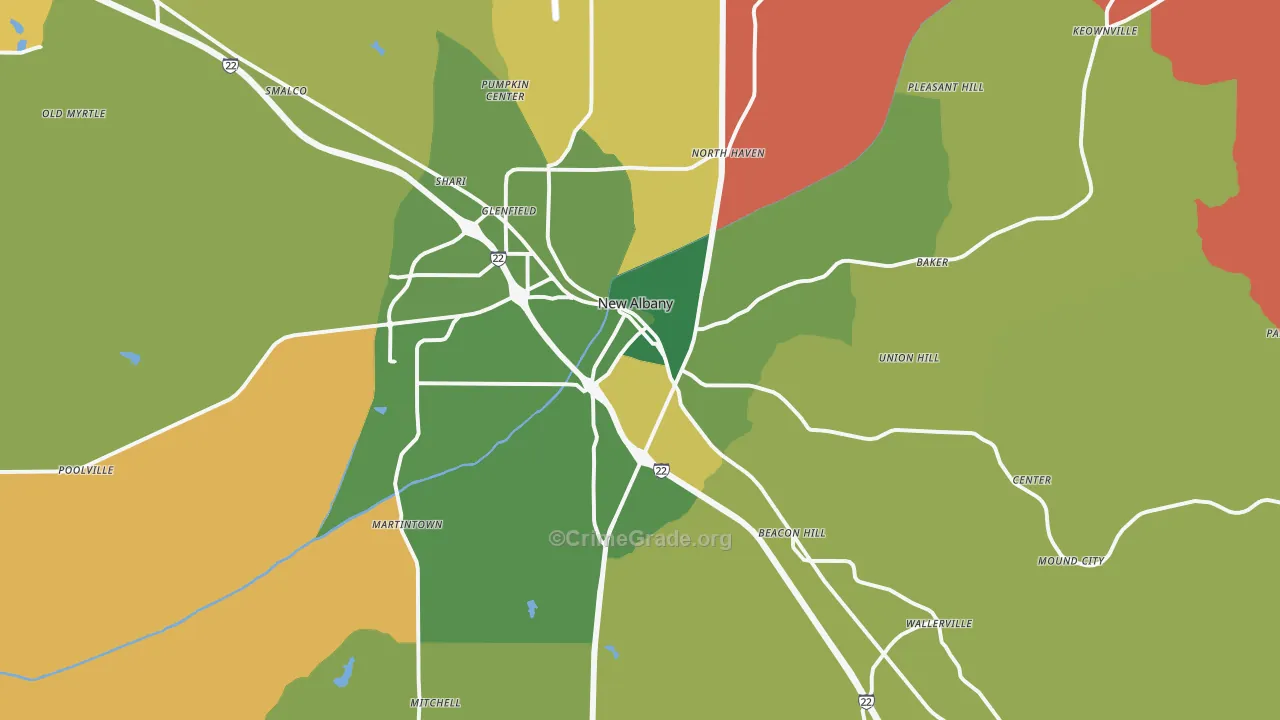 New Albany, MS Map of Arson Rates