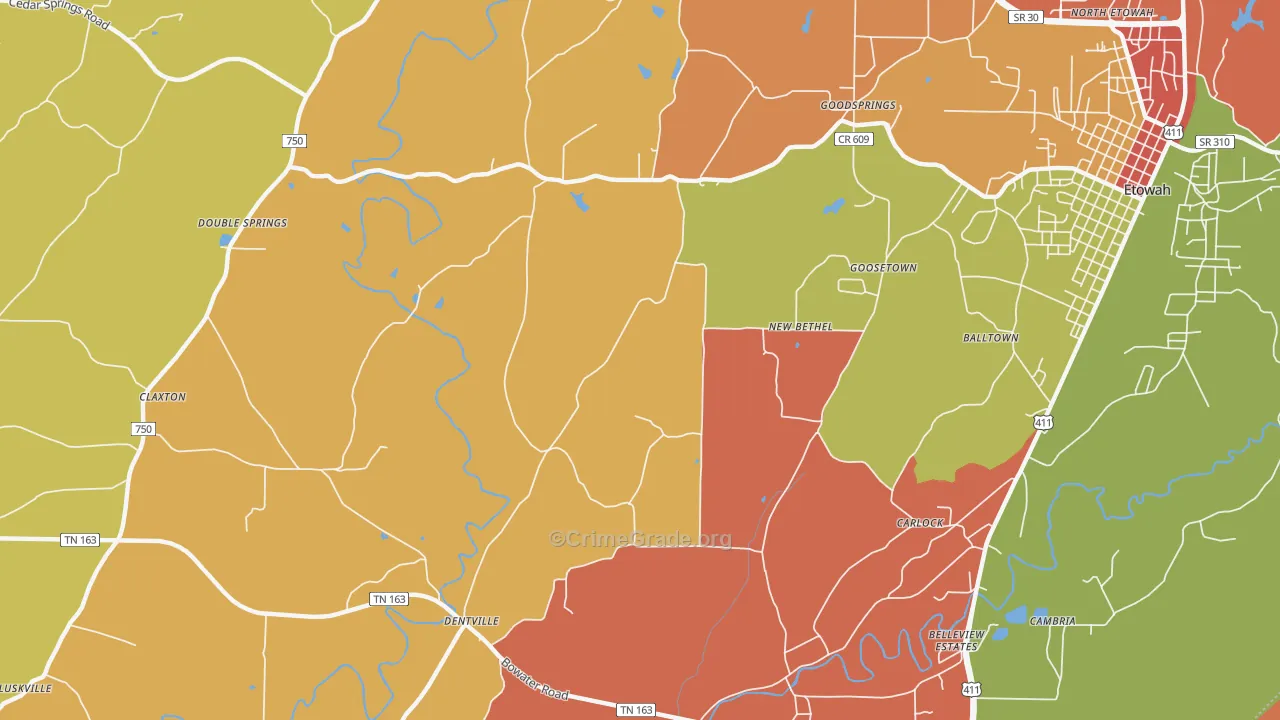 New Bethel, TN Map of Arson Rates