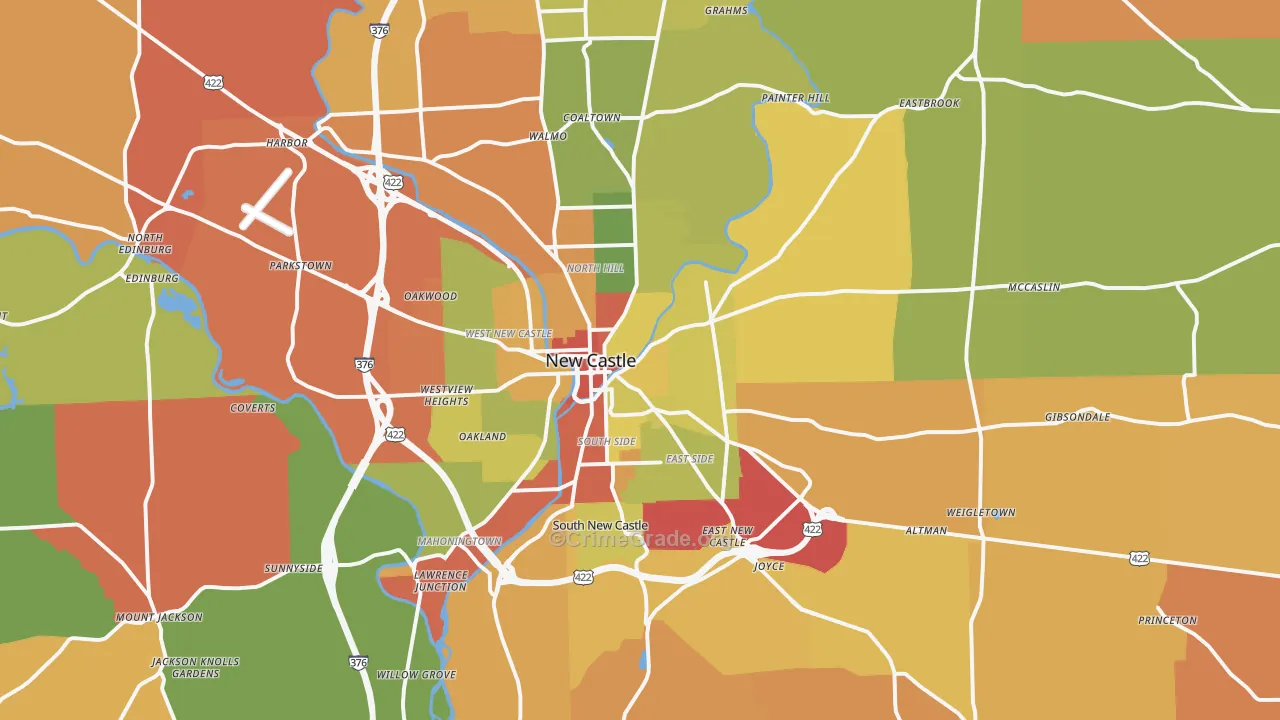 New Castle, PA Map of Arson Rates