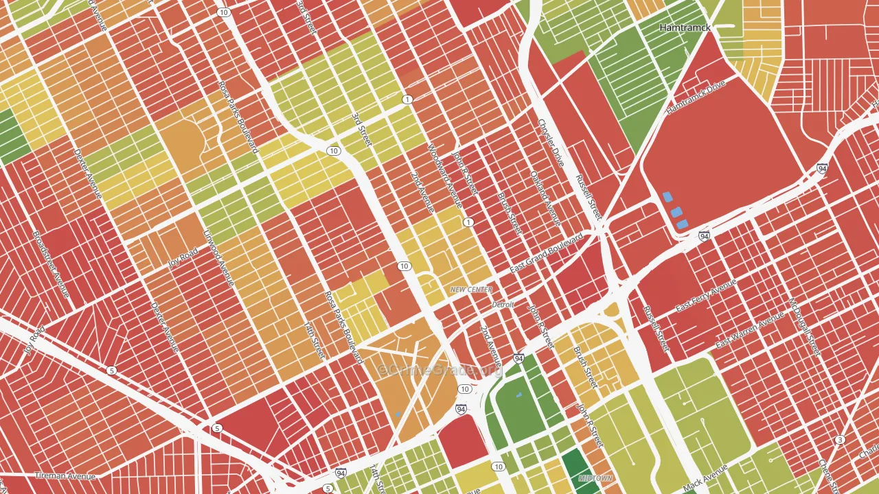 New Center, Detroit, MI Map of Arson Rates