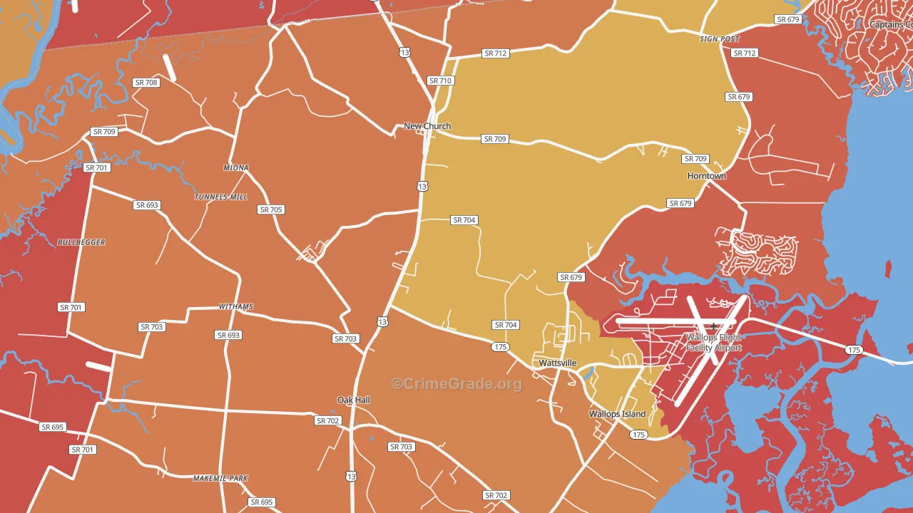 New Church, VA Map of Arson Rates
