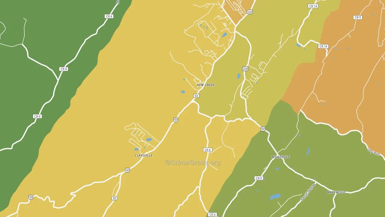 New Creek, WV Map of Arson Rates