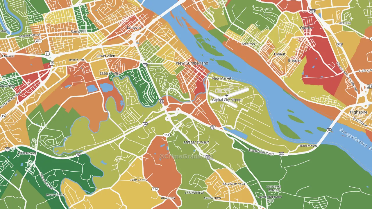 New Cumberland, PA Map of Arson Rates