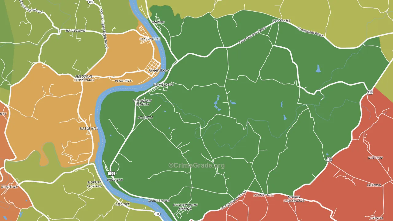 New Geneva, PA Map of Arson Rates