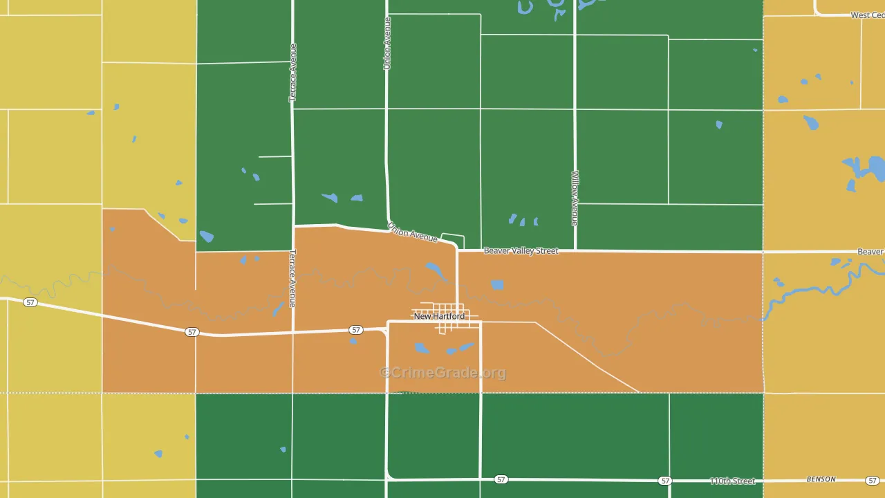 New Hartford, IA Map of Arson Rates