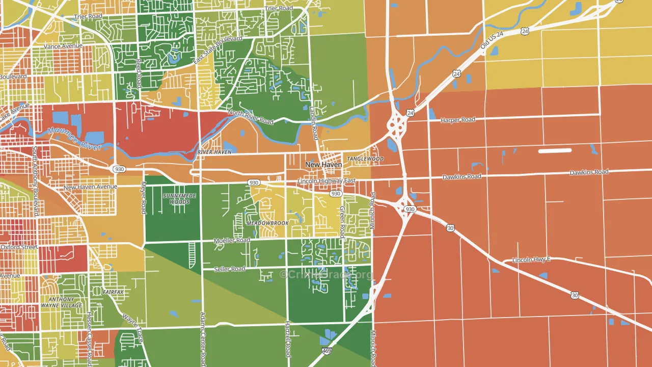 New Haven, IN Map of Arson Rates