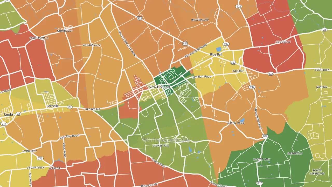 New Holland, PA Map of Arson Rates
