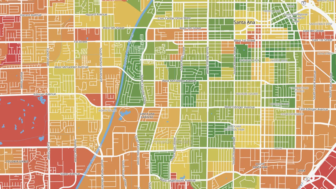 New Horizons, Santa Ana, CA Map of Arson Rates
