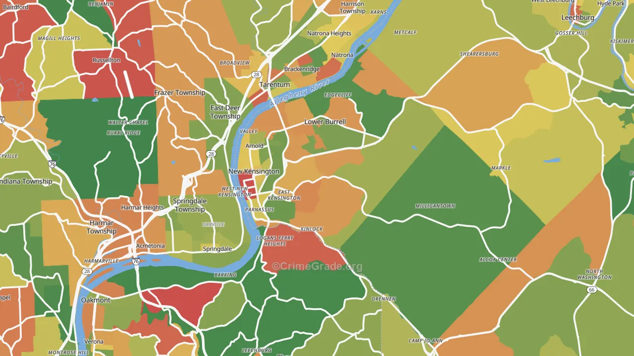 New Kensington, PA Map of Arson Rates
