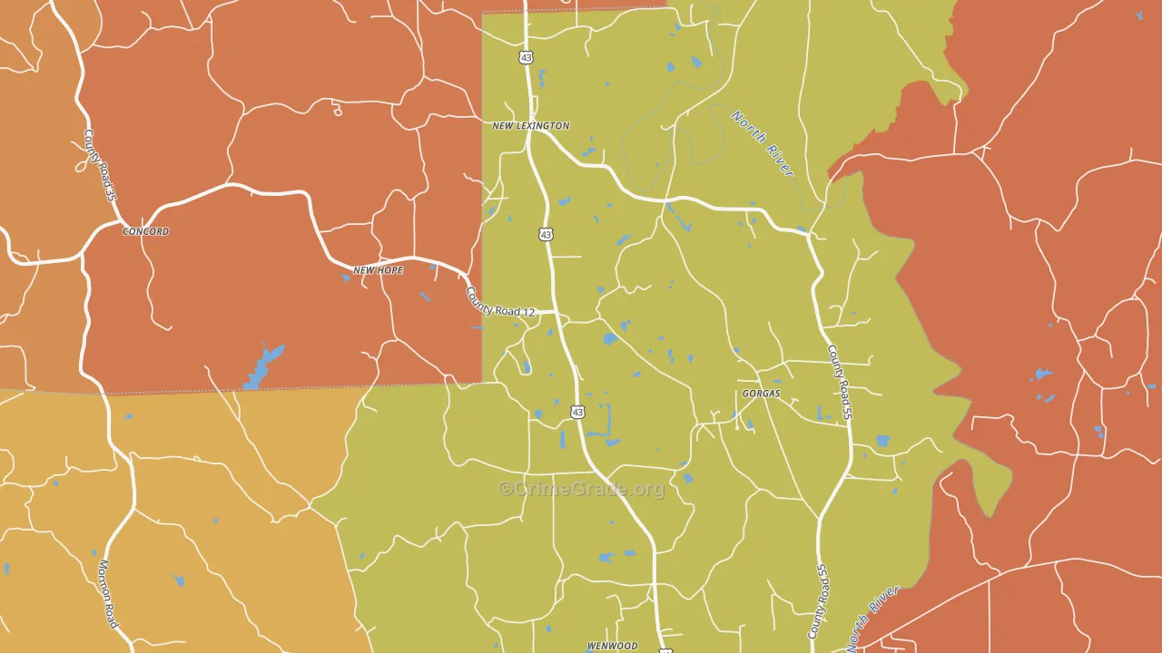 New Lexington, AL Map of Arson Rates
