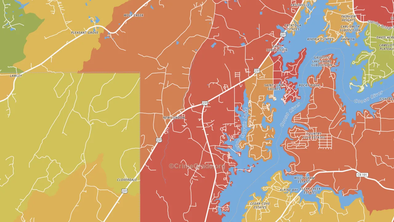 New London, AL Map of Arson Rates