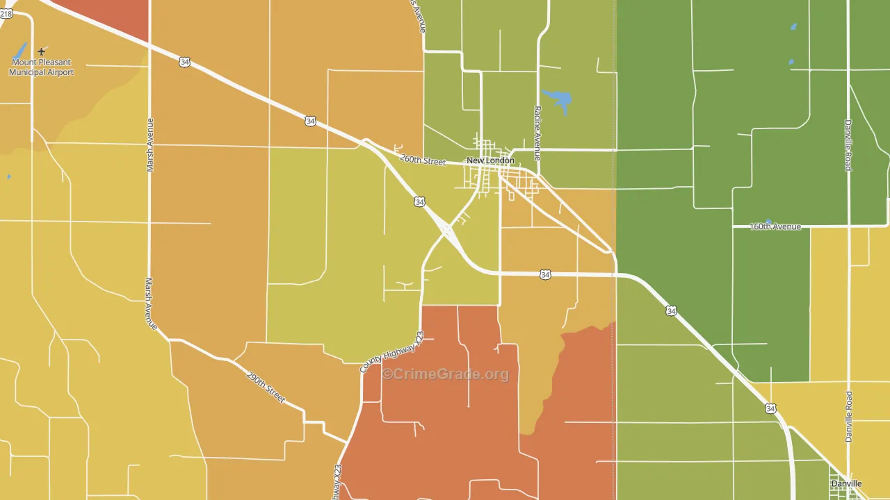 New London, IA Map of Arson Rates