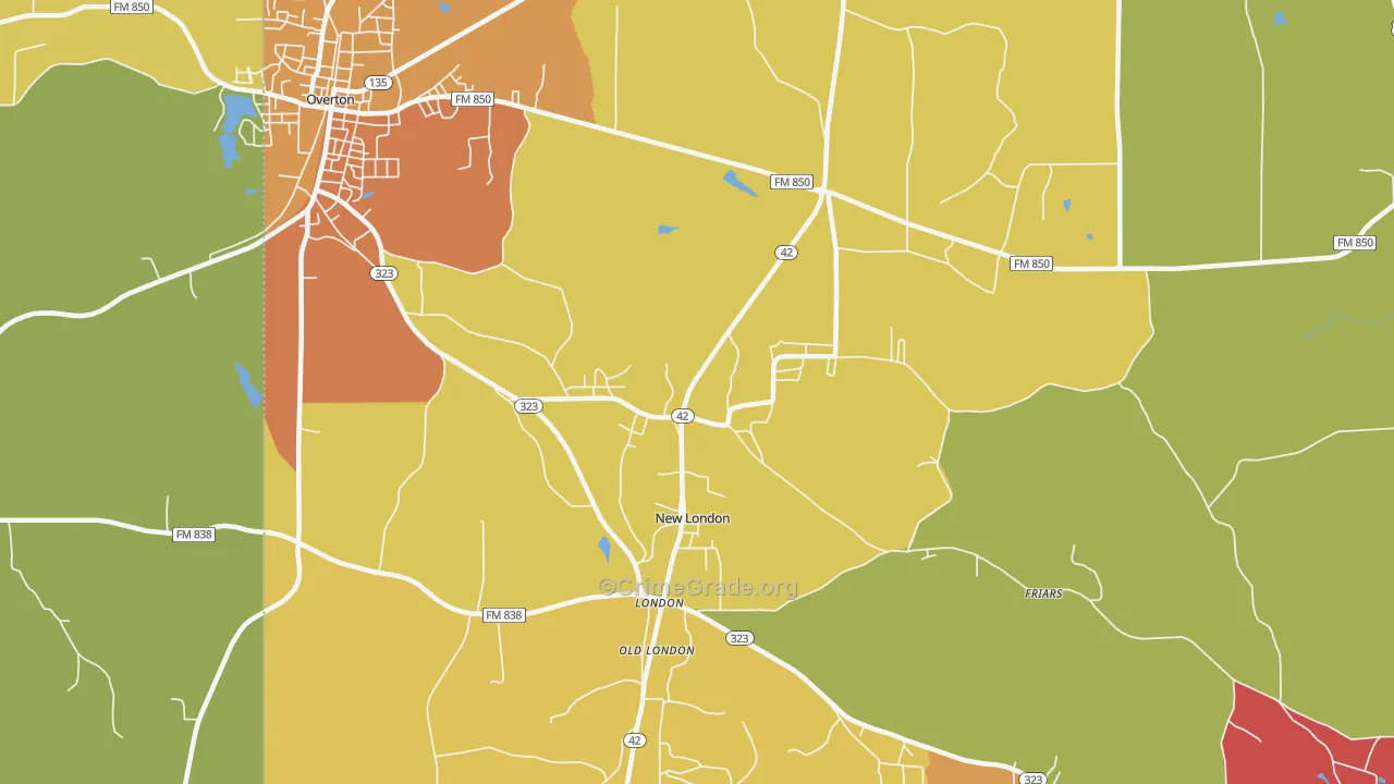 New London, TX Map of Arson Rates