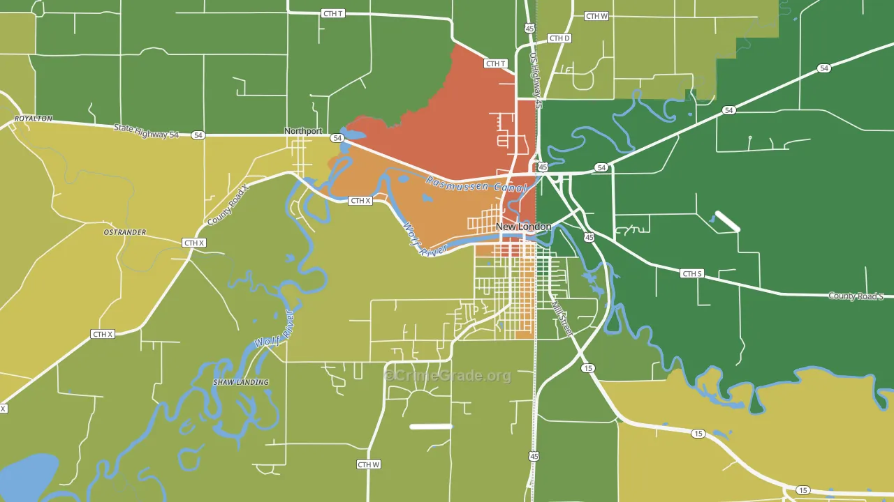 New London, WI Map of Arson Rates
