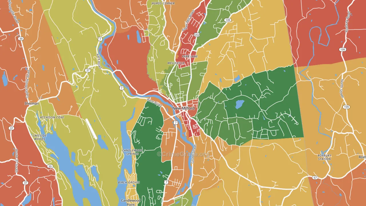 New Milford, CT Map of Arson Rates