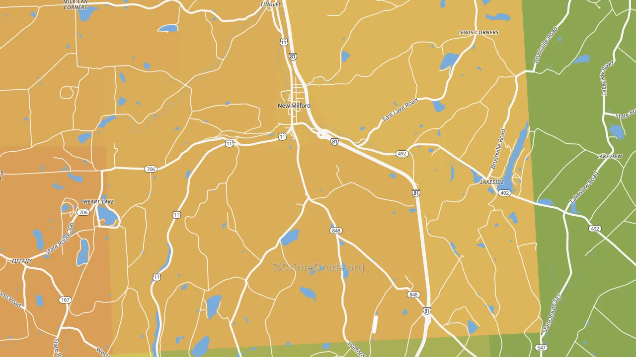 New Milford, PA Map of Arson Rates