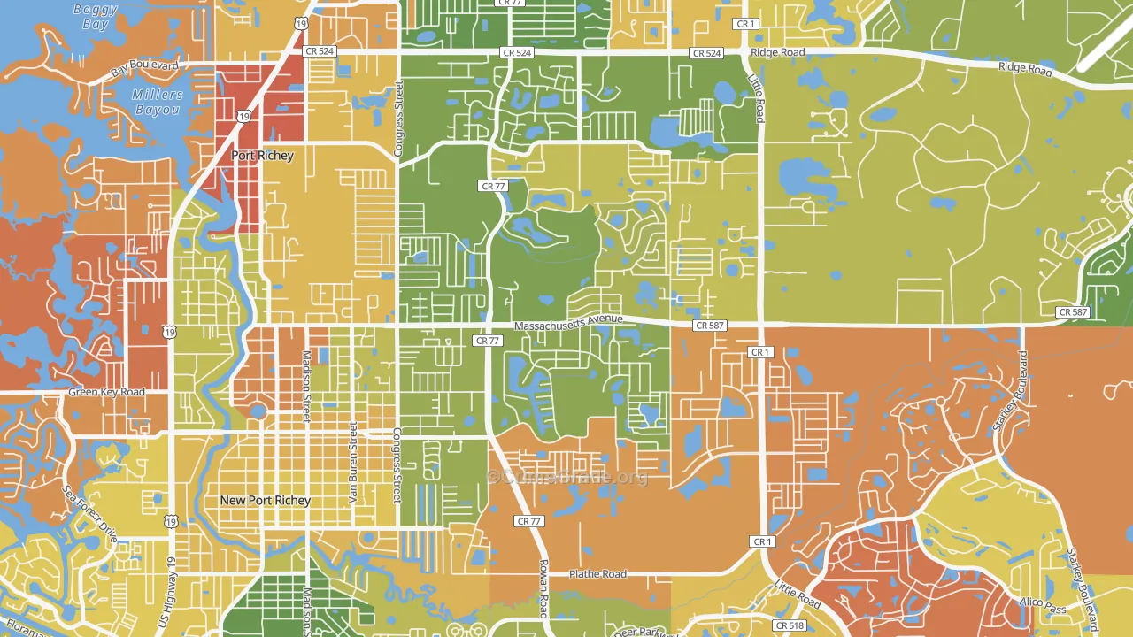 New Port Richey East, FL Map of Arson Rates