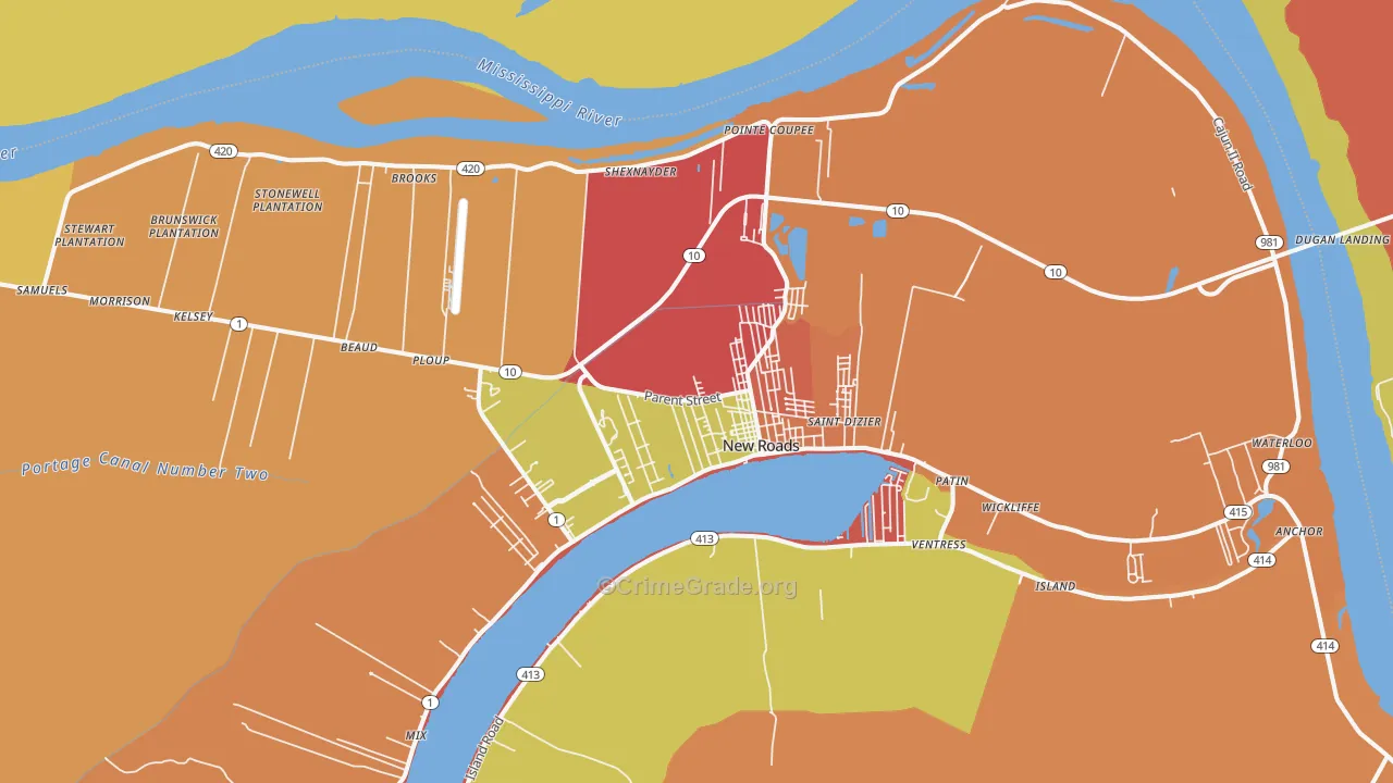 New Roads, LA Map of Arson Rates