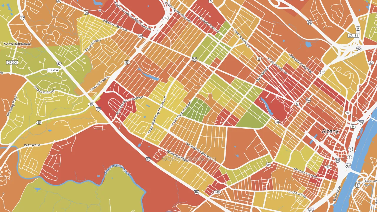 New Scotland-Woodlawn, Albany, NY Map of Arson Rates