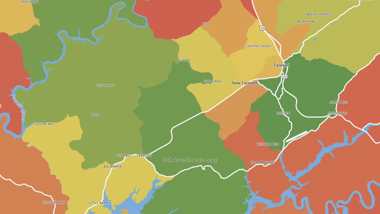New Tazewell, TN Map of Arson Rates