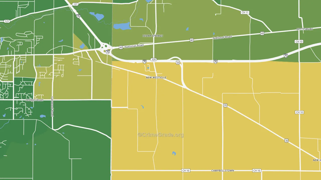 New Westville, OH Map of Arson Rates