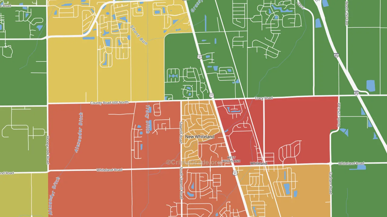 New Whiteland, IN Map of Arson Rates