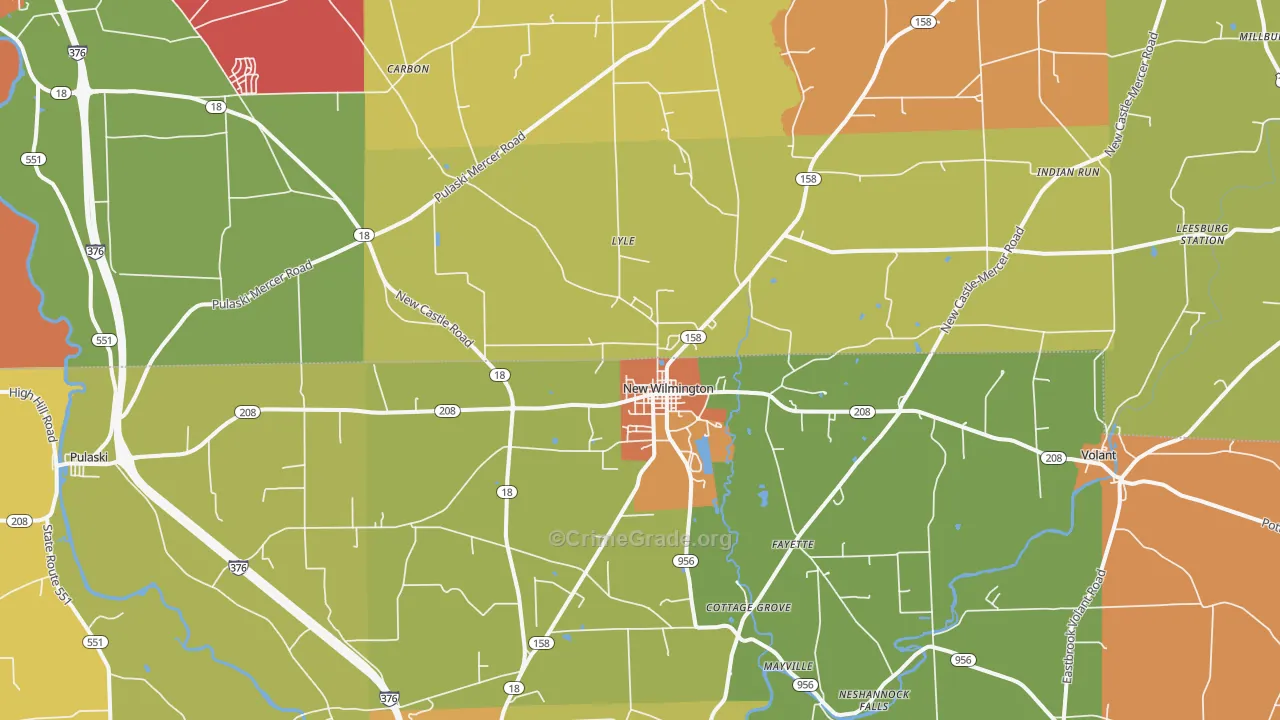 New Wilmington, PA Map of Arson Rates