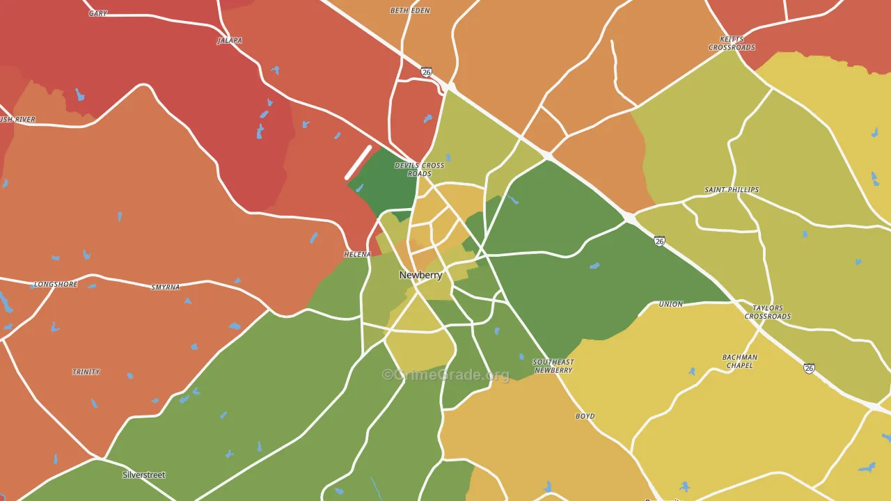 Newberry, SC Map of Arson Rates