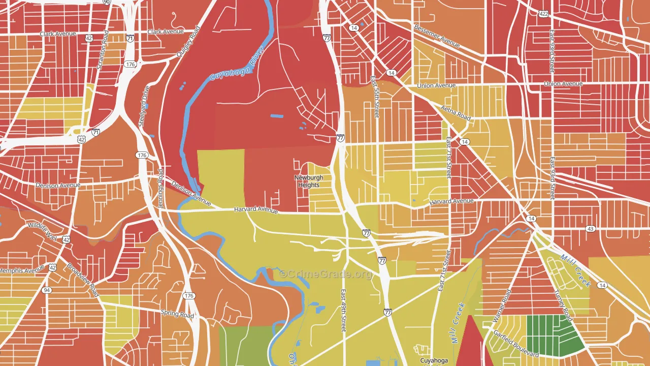 Newburgh Heights, OH Map of Arson Rates