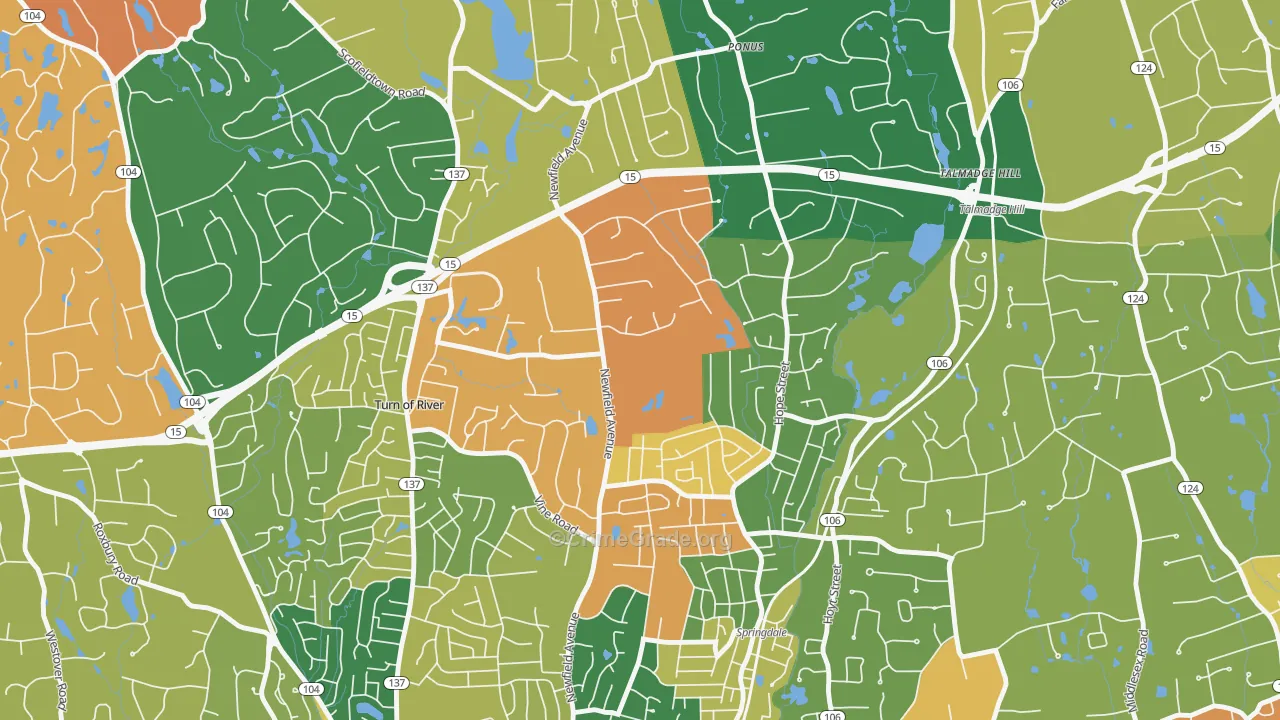 Newfield, Stamford, CT Map of Arson Rates