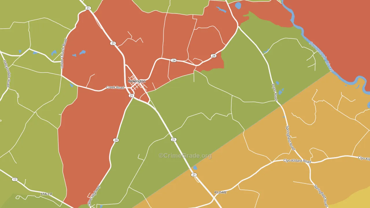 Newington, GA Map of Arson Rates