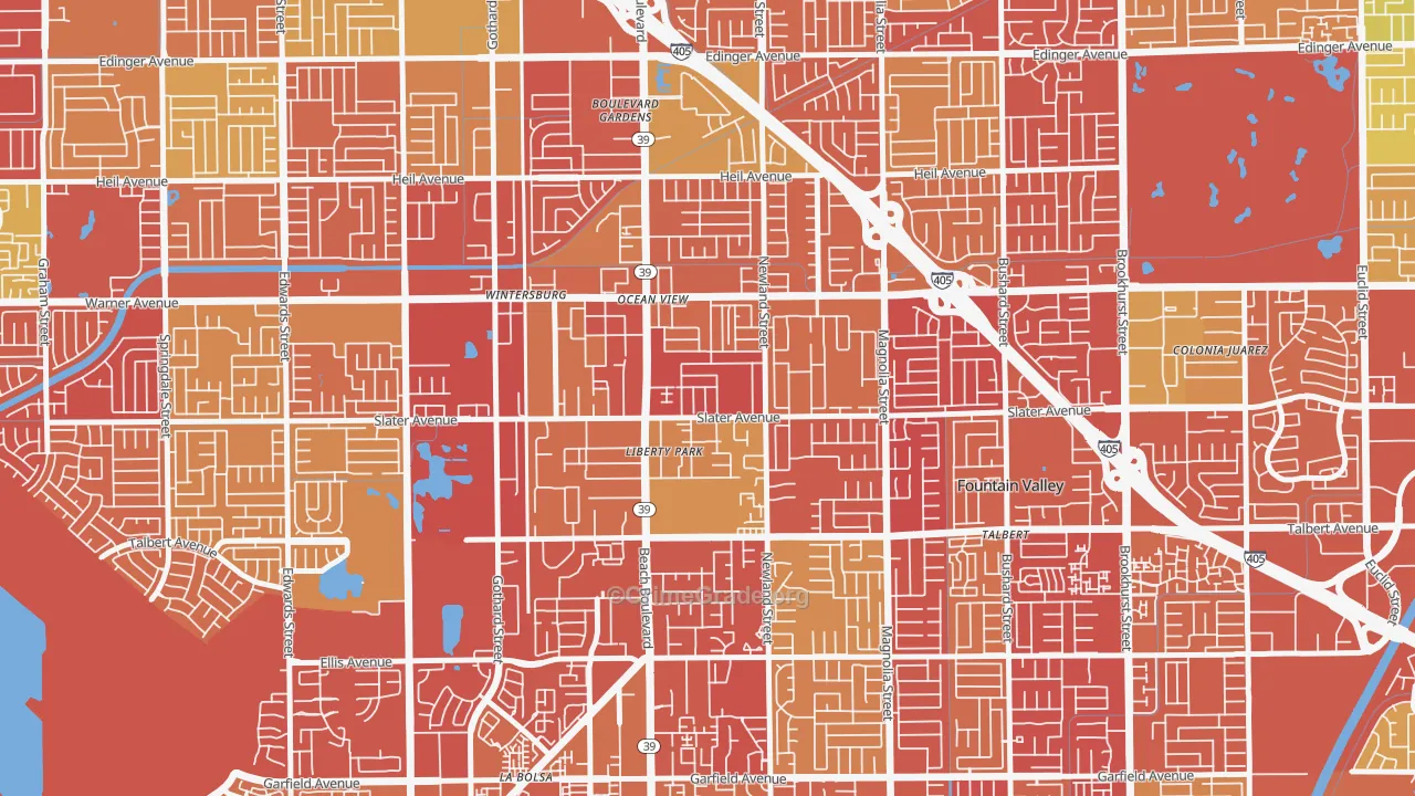 Newland, Huntington Beach, CA Map of Arson Rates