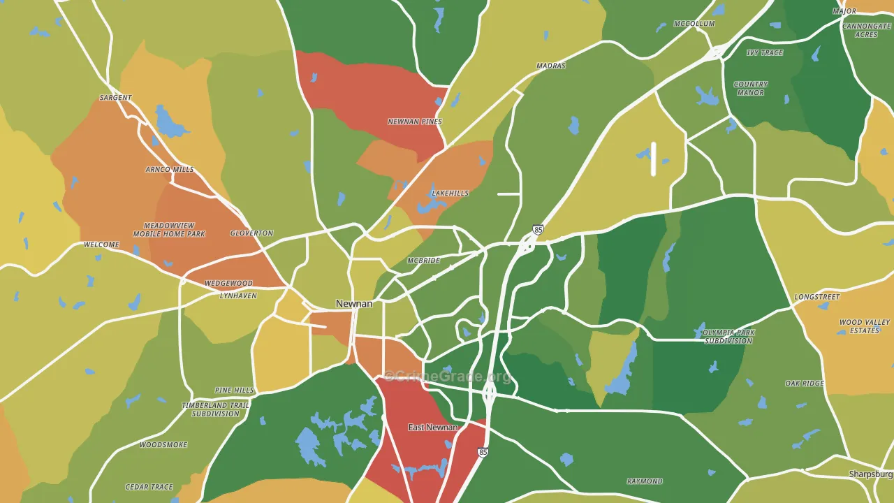 Newnan, GA Map of Arson Rates