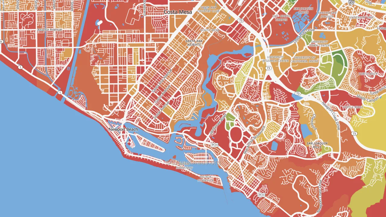 Newport Beach, CA Map of Arson Rates